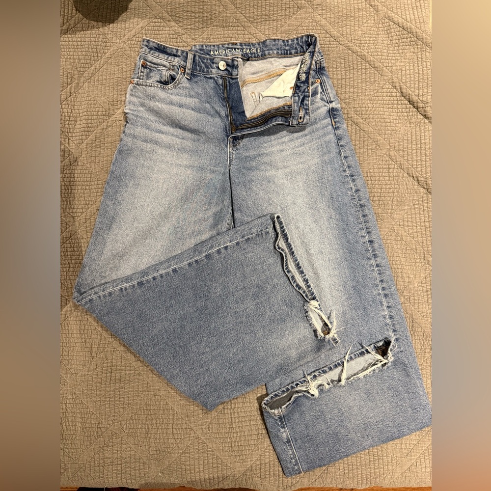 American Eagle Outfitters Light Blue Distressed Straight Leg Jeans